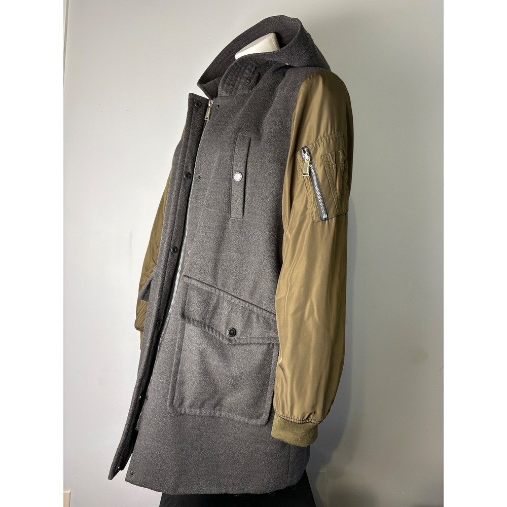 BCBGeneration Mixed Media Hooded Parka Coat Grey Olive Green XL - Picture 5 of 16